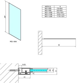 Polysan, MODULAR SHOWER ČIERNA stena na inštaláciu na múr, jednodielna, 800 mm, MS1-80B
