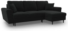 Čierna zamatová rozkladacia/s úložným priestorom rohová pohovka Kyoto – Cosmopolitan Design