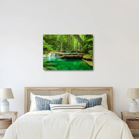Sklenený obraz - Vodopád Erawan v Kanchanaburi, Thajsko (70x50 cm)