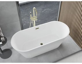 Mexen Yara, voľne stojaca ryhovaná vaňa 170 x 75 cm, biela lesklá, zlatý lesklý prepad, 52861707500-50