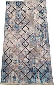 HU Béžovo-modrý koberec Banco 1022-MAVI so vzorom štvorcov Rozmer: 75x150 cm