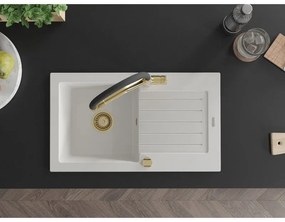 Mexen Pablo, granitový drez 752x436x161 mm, 1-komorový a drezová batéria Duo, biela, 6510-20-671701-57-G