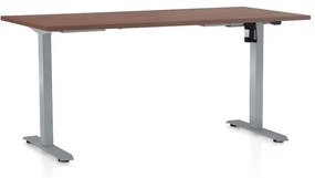 Výškovo nastaviteľný stôl OfficeTech A, 160 x 80 cm, sivá podnož, orech