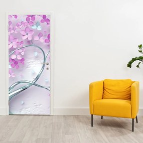 Fototapeta na dvere - Kvety na striebornom kmeni, abstrakt (95x205cm)