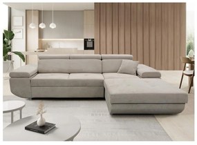 Rozkladacia rohová sedacia súprava s úložným priestorom do L CASTELO pravá sivá