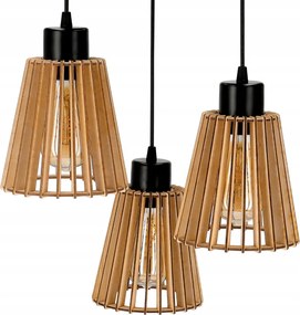 Drevená závesná stropná lampa, nástenná lampa, 3xE27, kovová do obývačky