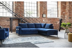 Tmavomodrá zamatová rozkladacia rohová pohovka (pravý roh) Lofty Lilly – Miuform