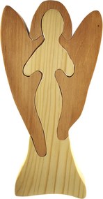 AMADEA Drevené puzzle anjel, masívne drevo dvoch druhov drevín, 25 cm