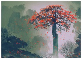 Obraz osamoteného červeného stromu (70x50 cm)