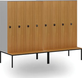 Drevená šatníková skrinka S4 s lavičkou, 4 oddiely, 1871 x 1200 x 500/800 mm, demont, RFID zámok, sivá/grafit