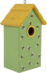 Zeleno-žltá drevená vtáčia búdka so včielkami Birdhouse - 15*10*22 cm
