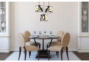 Závesné svietidlo Gold Flowers, 3x biele textilné tienidlo s kvetinovým vzorom, (výber z 2 farieb konštrukcie), o