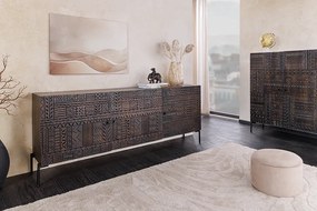 Komoda TRIBAL 180cm 3D antický vzhľad mangové drevo tmavohnedá