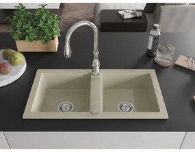 Mexen Mario, 2-komorový granitový drez 820x436x161 mm a drezová batéria Savita, béžová, 6504-69-672601-00
