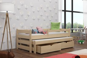 Detská posteľ z masívu borovice ALEX s prístelkou a šuplíky - 200x90 cm - PRÍRODNÁ BOROVICA