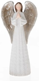 Polyresinový anjel so striebornými krídlami biela, 20 x 10 cm