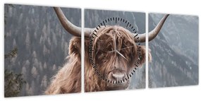 Obraz - Highlander krava (s hodinami) (90x30 cm)