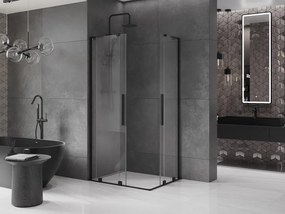 Mexen Velar L Duo, sprchový kút s posuvnými dverami 90 x 80 cm, 8mm číre sklo, čierna matná, 871-090-080-02-03-70