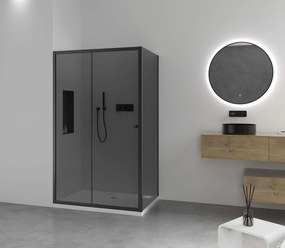 Cerano Varone, sprchovací kút s posuvnými dverami 130 (dvere) x 70 (stena) x 195 cm, 6mm šedé sklo, čierny profil, CER-CER-429664