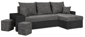 MEGA AKCE Rozkládací rohová sedací souprava HUBI + 2 Taburety Šedá/Černá