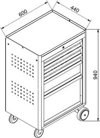 Pojazdný dielenský vozík na náradie GD, 5 zásuviek, 940 x 600 x 440 mm, grafit / červená