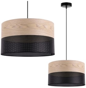Light Home Závesné svietidlo Wood, 1x béžová dubová dýha/čierne plastové tienidlo, (fi 35cm)