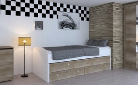 Rozkladacia posteľ Patrik Color 90x200 cm, biela/dub canyon