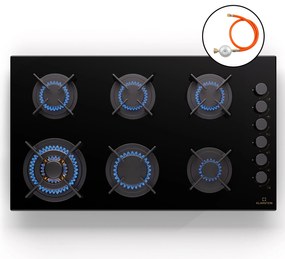 Klarstein Goldflame 6, plynová varná doska, sebestačná, 6 horákov, bočné ovládanie, plyn/propán, sklokeramika, čierna