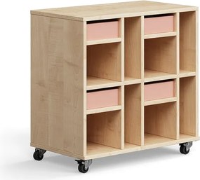 Úložná skriňa CASPER, 4 zásuvky, 8 priehradiek, breza, tmavoružová