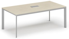 Rokovací stôl PRIMO INVITATION, 200x100 cm, breza + stolná zásuvka TYP VI, strieborná
