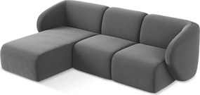 Sivá zamatová rohová pohovka (ľavý roh/s leňoškou) Lani – Makamii