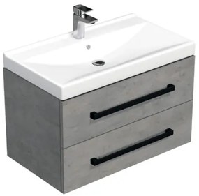 Kúpeľňová skrinka s čiernou úchytkou a umývadlom SAT Cube Way 80x53x46 cm betón mat CUBE46C802BEVER, 1 ks