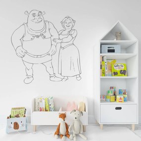 Veselá Stena Samolepka Shrek a Fiona Farba: šedá, Veľkosť: 60 x 63 cm
