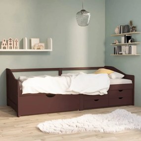 3-miestna posteľ so zásuvkami tmavohnedá masívna borovica 90x200 cm