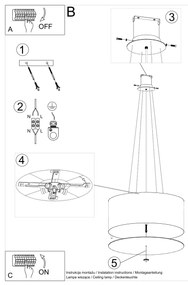 Závesné svietidlo Otto, 1x čierne textilné tienidlo, (biele sklo), (fi 60 cm)