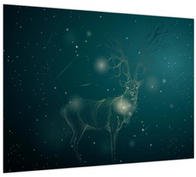 Sklenený obraz - Magický jeleň v noci (70x50 cm)