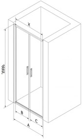 Mexen Exo, dvojkrídlové sprchové dvere 70x200 cm, 6mm číre sklo, čierny profil, 814-070-000-70-00