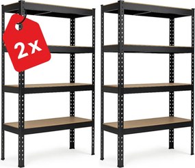 Regál 168x160x60 cm profesionálny 4-policový, nosnosť 1600 kg - čierny - 2ks