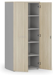 Kancelárska policová skriňa PRIMO GRAY s dverami, 800 x 500 x 1781 mm, sivá/dub prírodný