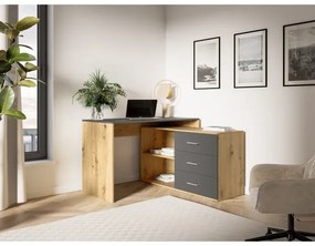 Písací stôl s zásuvkami a univerzálnym rohom P/L JULES dub artisan/antracit