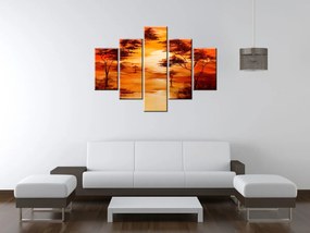 Gario Ručne maľovaný obraz Západ slnka - 5 dielny Rozmery: 150 x 105 cm