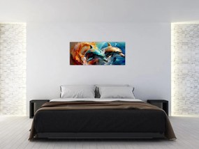Obraz - Maľba delfínov (120x50 cm)