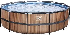 Nadzemný bazén rámový EXIT Wood Pool ø450 x 122 cm design drevo s pieskovou filtráciou a rebríkom
