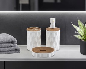 Sada kúpeľňových doplnkov Reina biela/prvky s povrchovou úpravou v dekore dreva