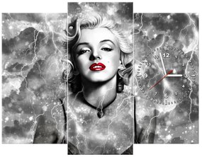 Gario Obraz s hodinami Elektrizujúca Marilyn Monroe - 3 dielny Rozmery: 30 x 90 cm