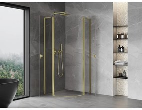 Mexen Mist L, štvrťkruhový sprchový kút s 2-krídlovými dverami, 100 x 100 cm, 8mm číre sklo, zlatý lesklý profil, 8A32L-100-100-50-00