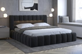 Moderná posteľ Lebrasco, 180x200cm, čierna Monolith + LED