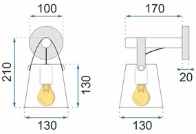 Toolight - Kovová nástenná lampa s čiernym pásikom 1xE27 60W APP466-1W , čierna-hnedá, OSW-00902