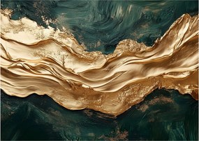 Sklenený obraz - Zelená abstrakcia so zlatom II. (70x50 cm)