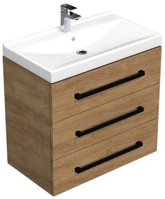Kúpeľňová skrinka s čiernou úchytkou a umývadlom SAT Cube Way 80x71x46 cm dub Hickory mat CUBE46C803DHVER, 1 ks